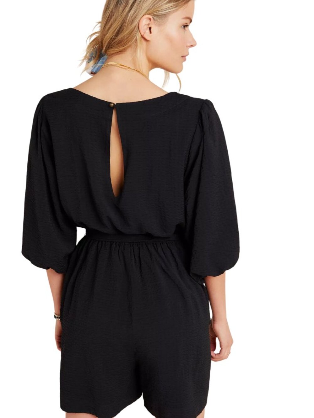 Anthropologie Francesca Balloon-Sleeved Romper Long Sleeve Black Large - Picture 4 of 10